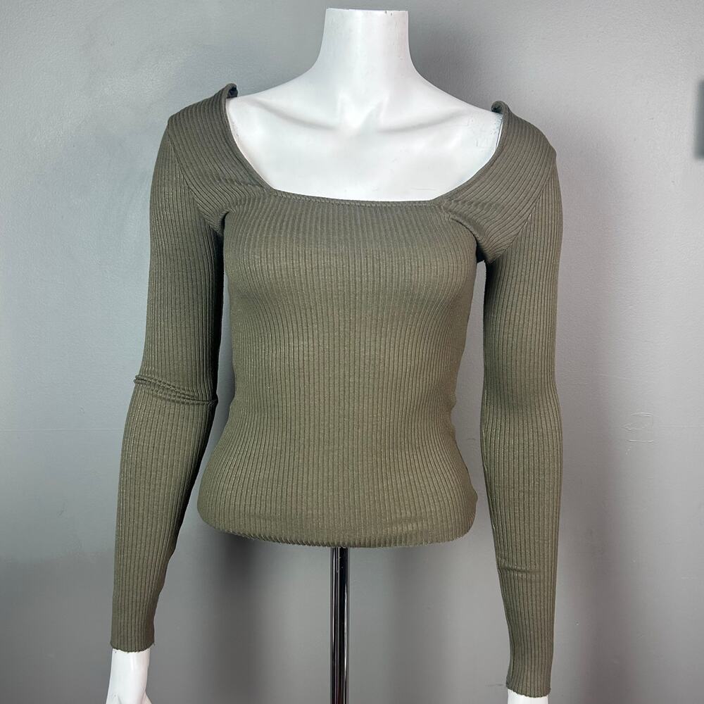 The Range top XS boatneck open back modal olive green ballet